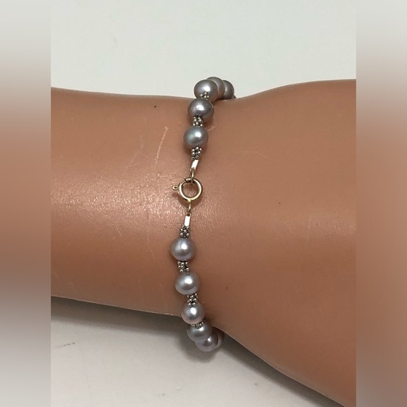14K Gold Clasp & Spacer Beads Fresh Water Pearl Beaded Bracelet 7 in - Picture 10 of 10